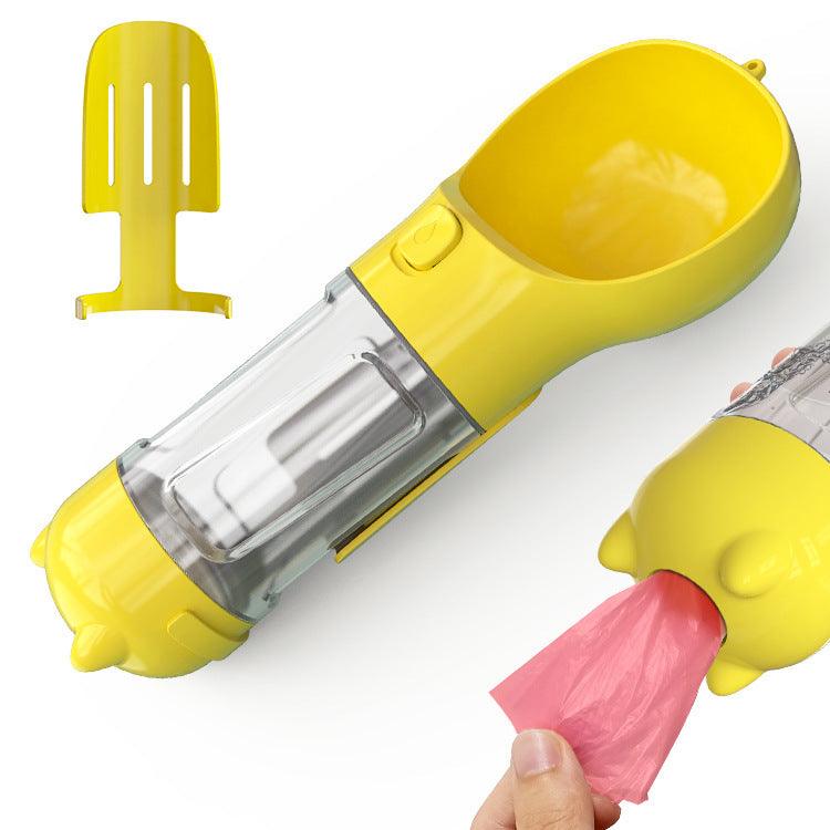 Portable Dog Water Bottle With Poop Bag Holder | 3-In-1