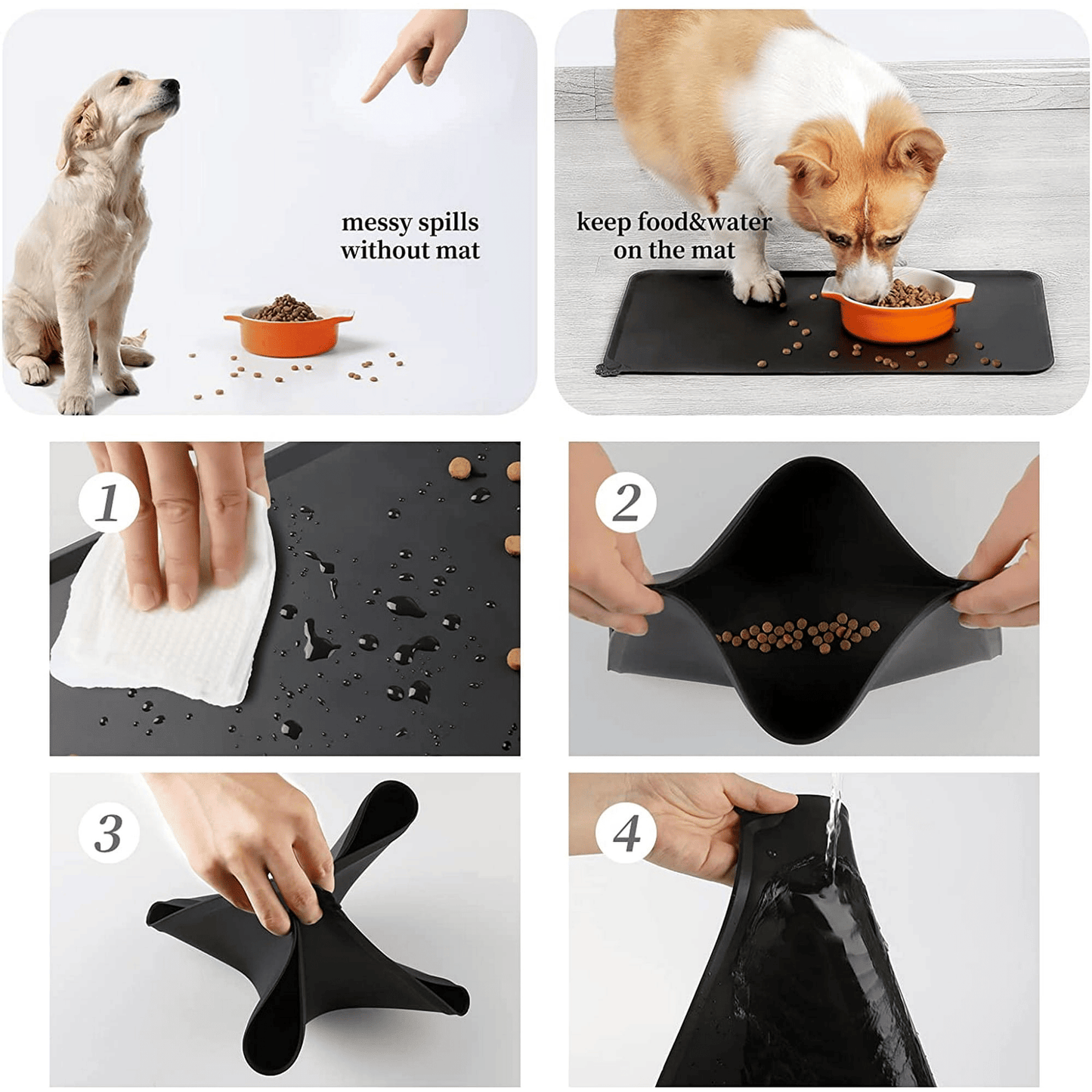 Waterproof Silicone Dog Bowl Mat - Non-Slip Pet Food Mat