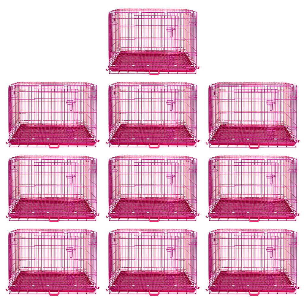 24-42" Collapsible Pink Dog Crate | Double Door Wire Kennel with Leak-Proof Tray