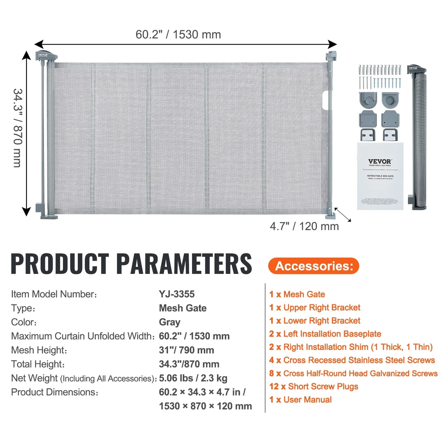 Retractable Dog Gate | Extra Wide Mesh Pet Barrier up to 116"
