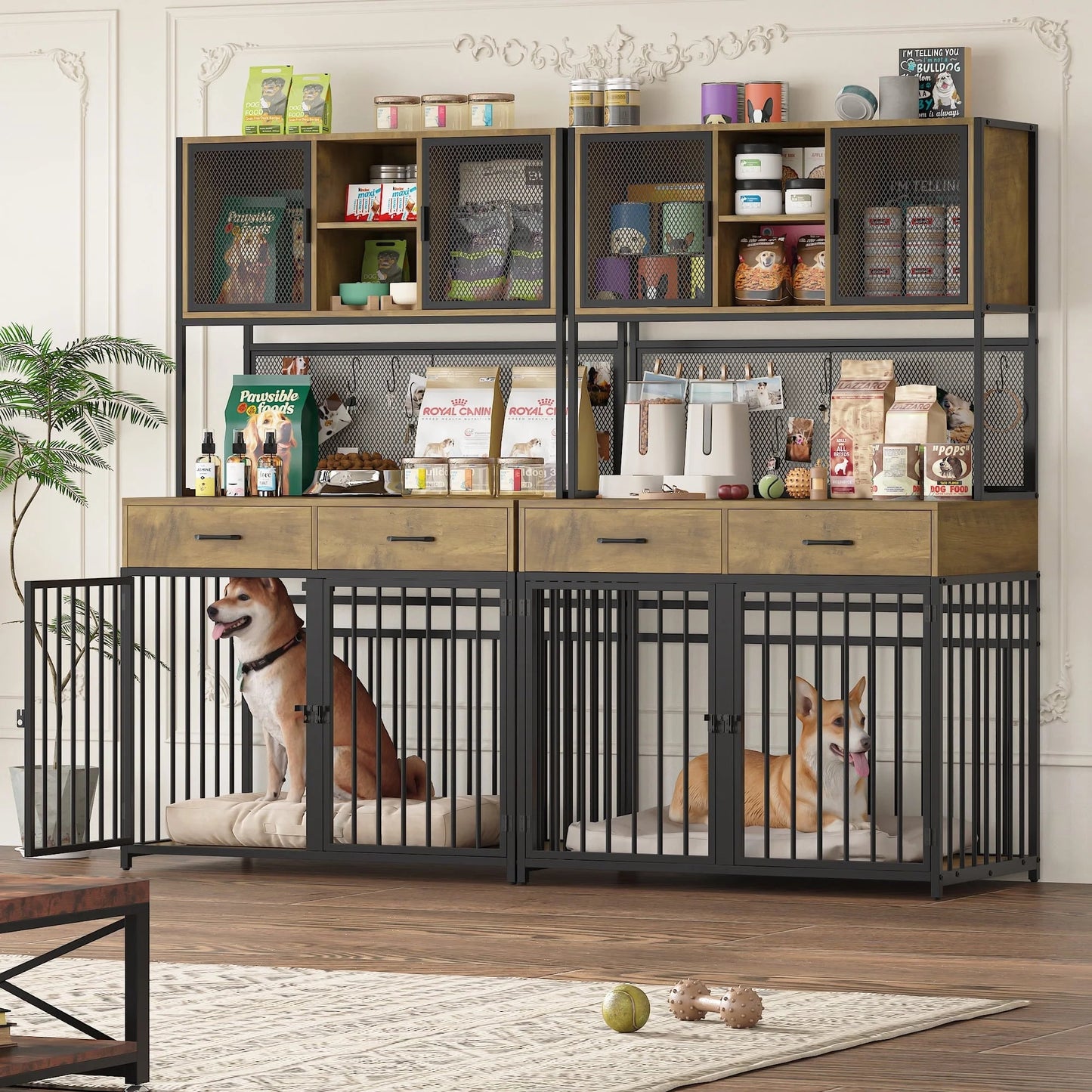 Rustic Dog Crate Furniture with Hutch | 42" Wide Indoor Pet Cage