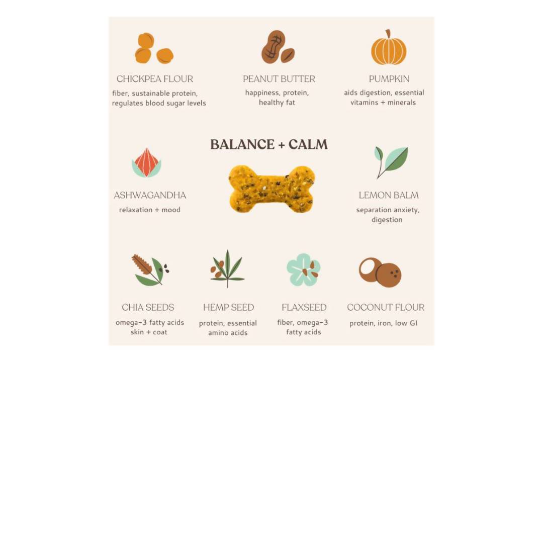 Balance + Calm Dog Treat Pouches: Peanut Butter and Lemon Balm Calming Treats