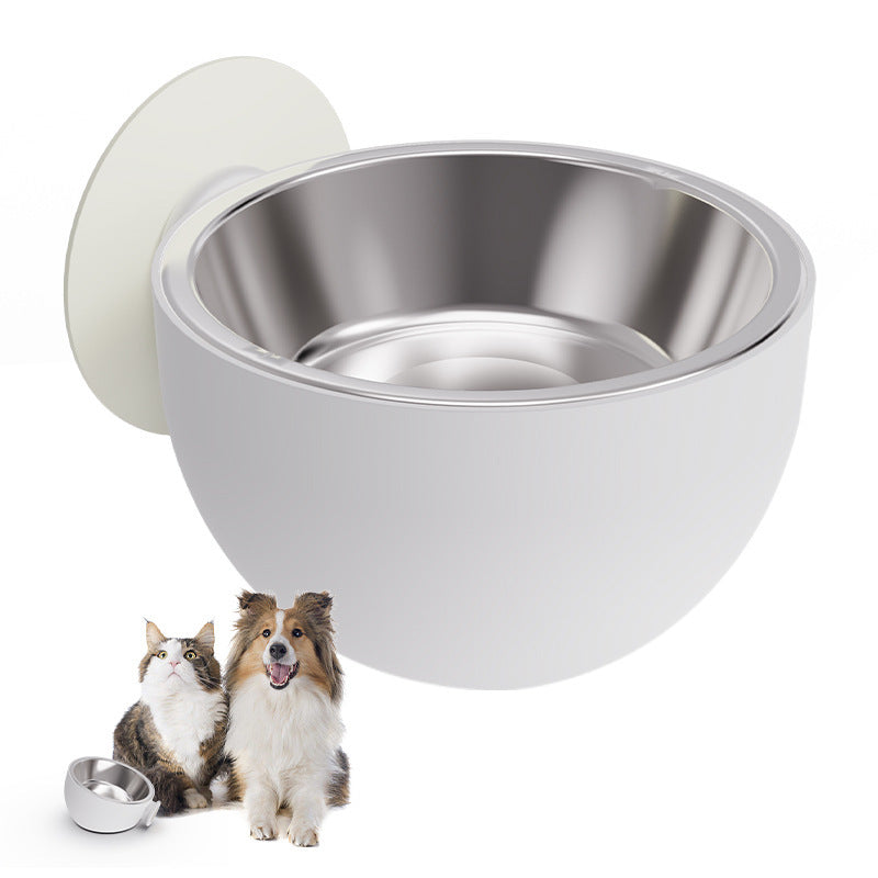 Magnetic Wall Mounted Dog Bowl | Stainless Steel | White & Black
