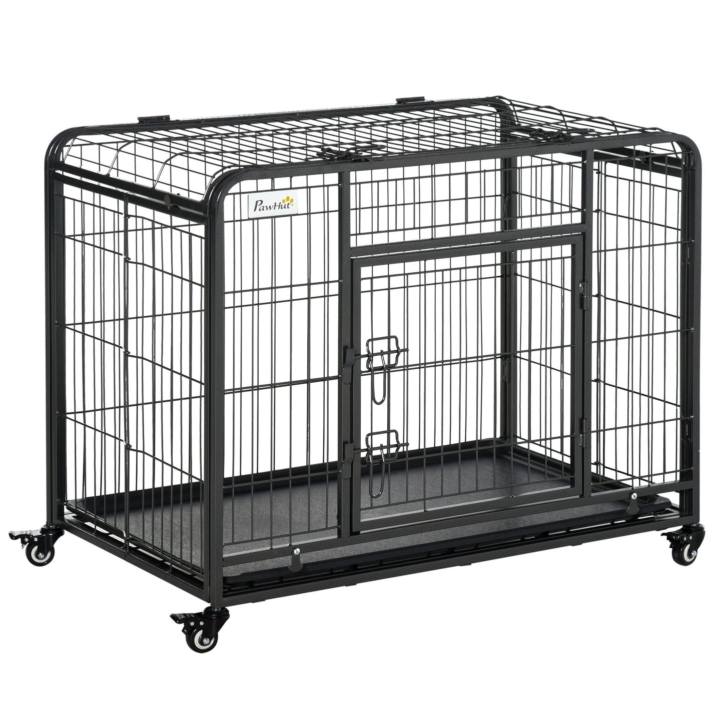 The "Easy-Roll" Kennel: 37" Heavy Duty Metal Dog Crate with Top Access