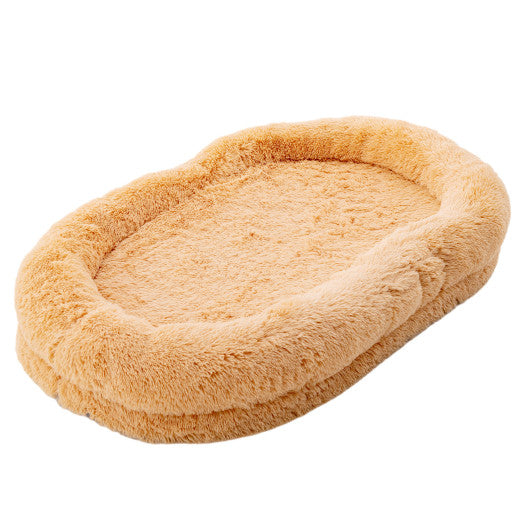 Human Dog Bed | 68x46 Inch Fluffy Napping Nest with Blanket & Pillow | Brown