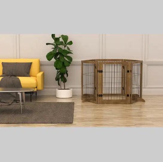 Extra Wide 144" Freestanding Pet Gate | 6-Panel Dog Fence with Door