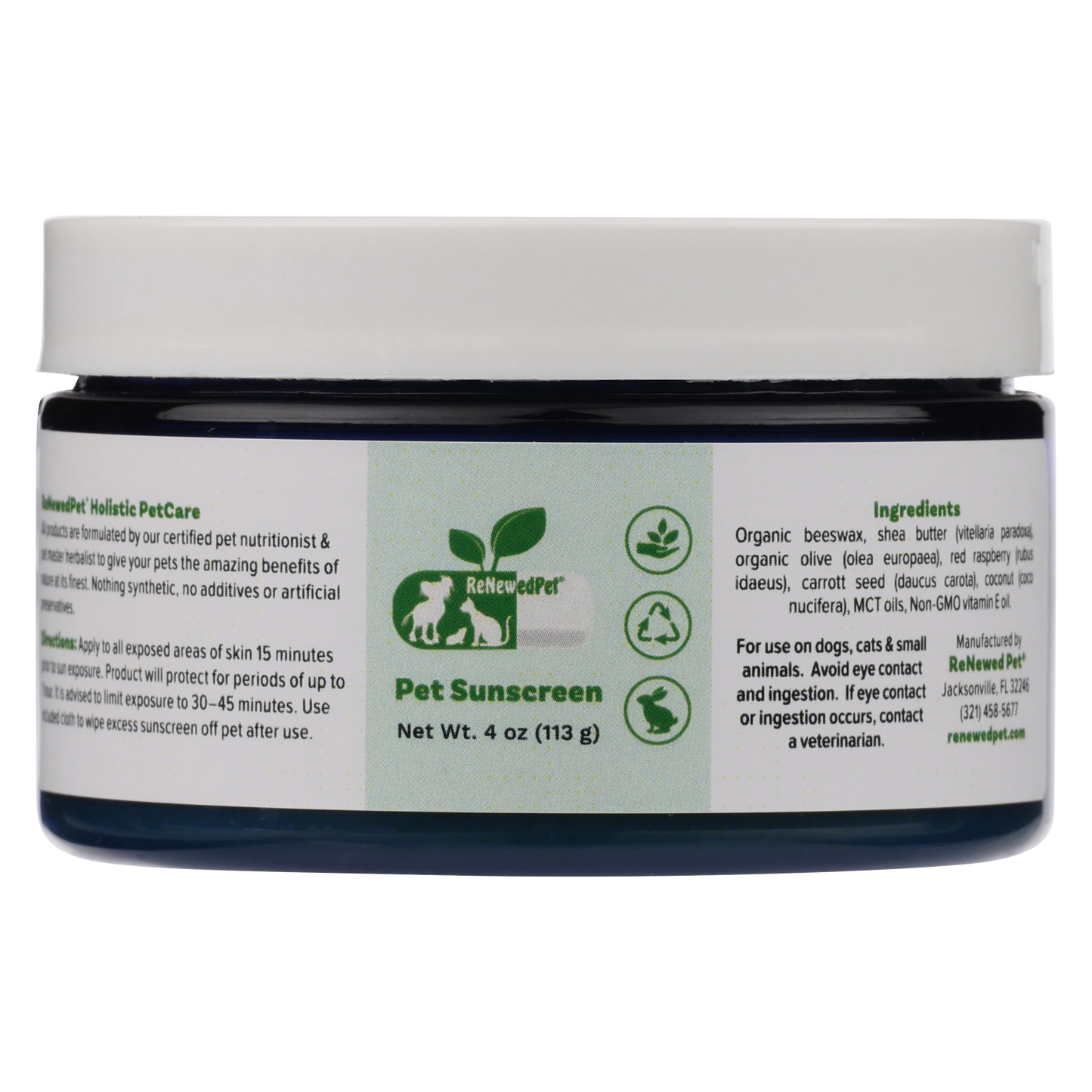 Dog Sunscreen for Skin and Nose Protection: Organic Zinc-Free Balm | 1, 2, 4, or 8 oz