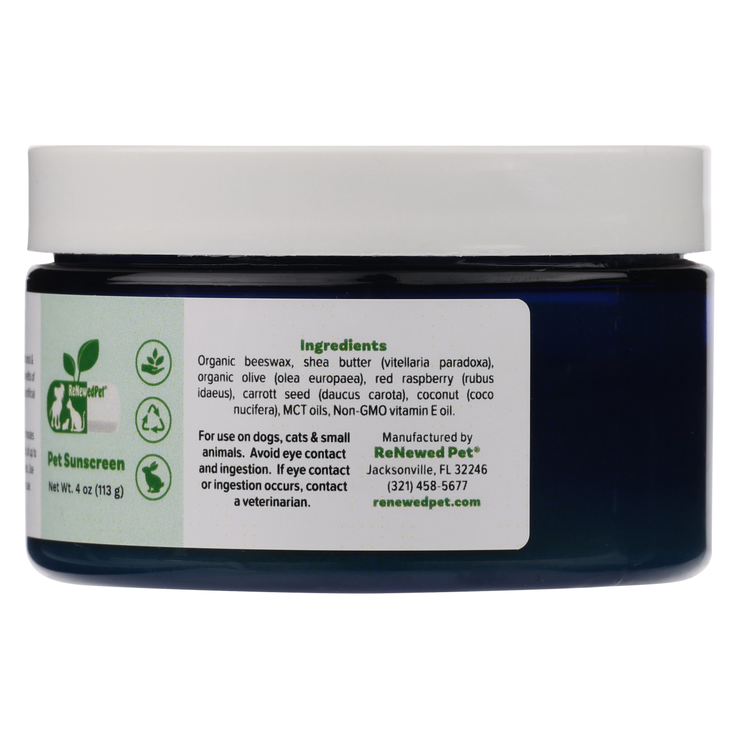 Dog Sunscreen for Skin and Nose Protection: Organic Zinc-Free Balm | 1, 2, 4, or 8 oz