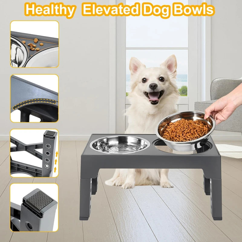 Adjustable Elevated Dog Feeder With Slow Bowl | Large Dogs