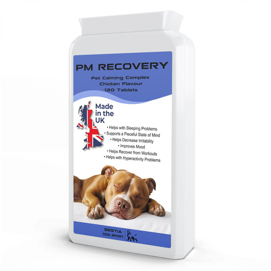 Bestia Dog Sport PM Recovery: Natural Anxiety Relief & Muscle Recovery Tablets | 120 Count