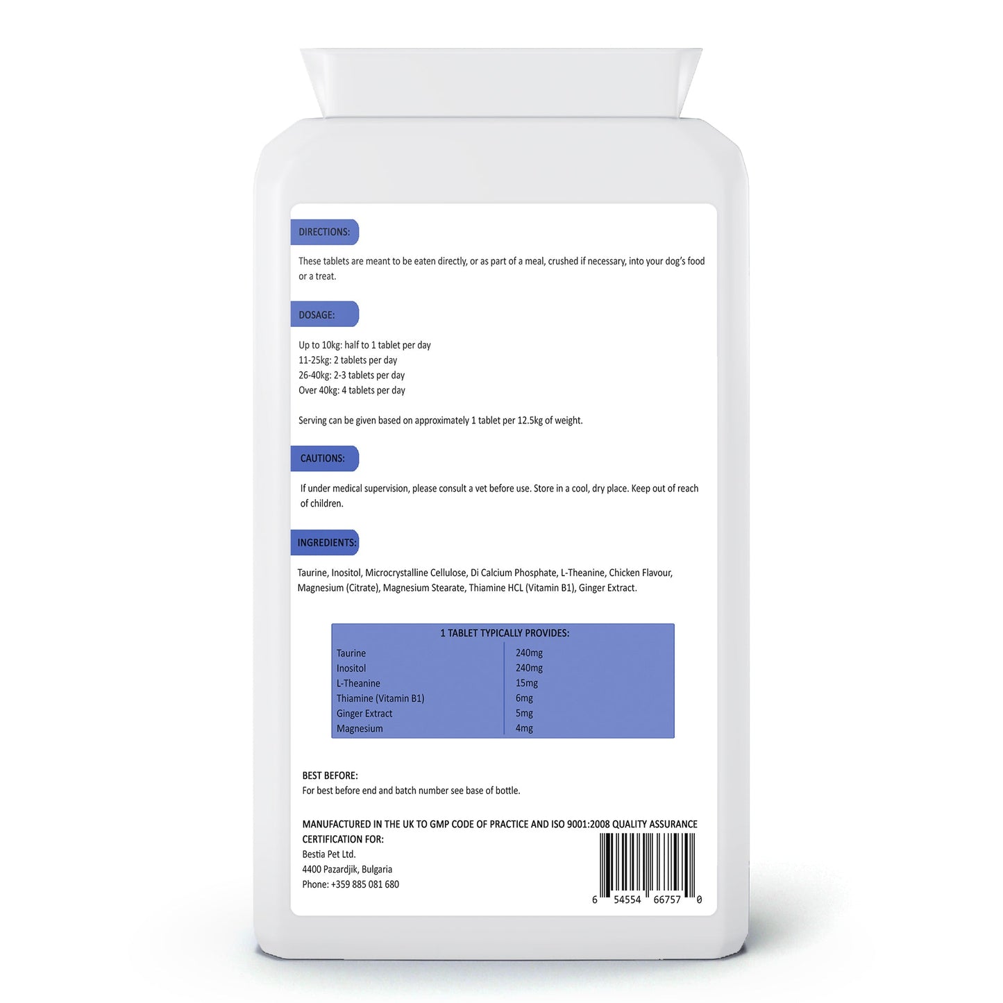 Bestia Dog Sport PM Recovery: Natural Anxiety Relief & Muscle Recovery Tablets | 120 Count