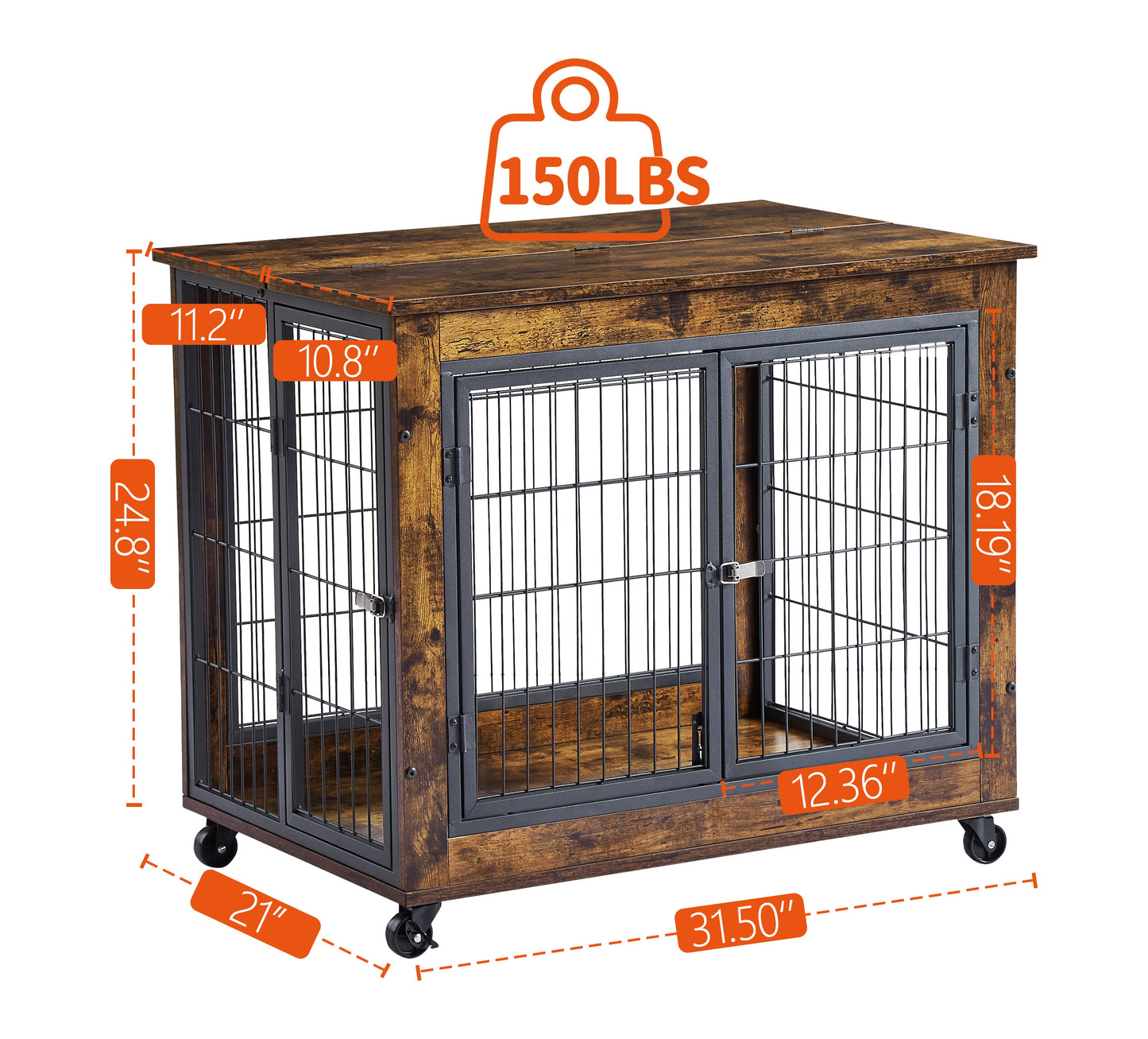 31.5" Furniture Style Dog Crate on Wheels | Wooden End Table Kennel