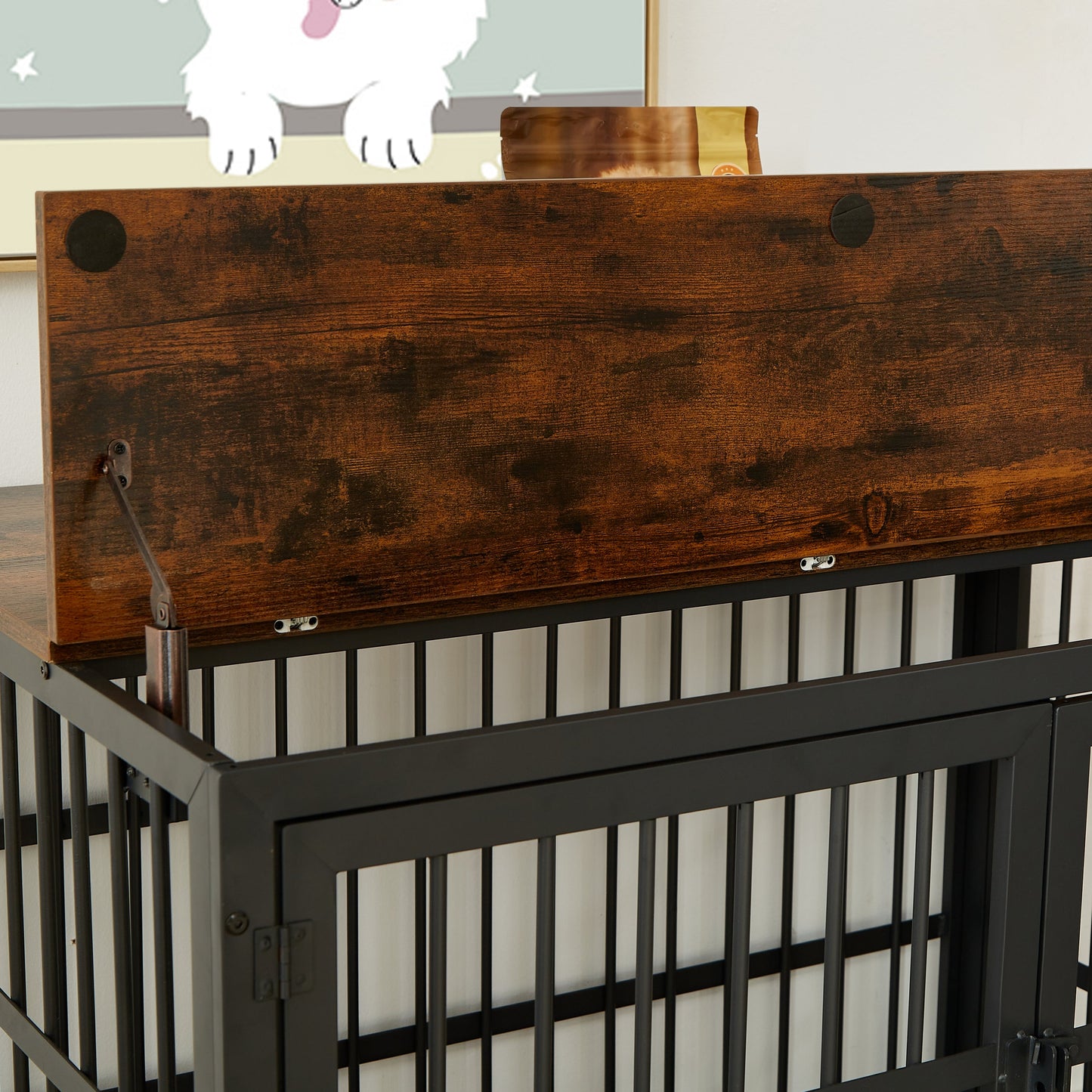 43" Furniture Style Dog Crate | Rustic Brown Dog Crate End Table on Wheels