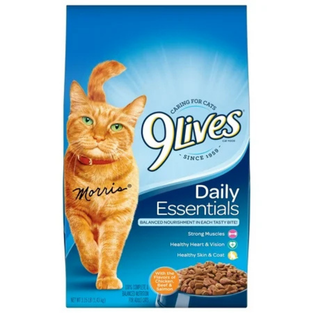9Lives Daily Essentials Dry Cat Food – Chicken, Beef & Salmon (3.15 lb Bag)
