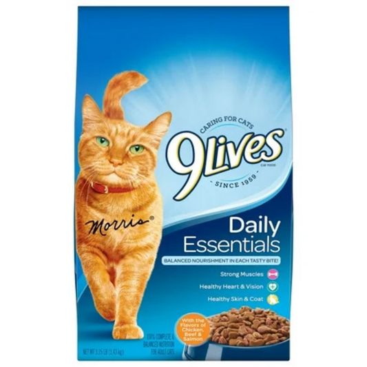 9Lives Daily Essentials Dry Cat Food – Chicken, Beef & Salmon (3.15 lb Bag)