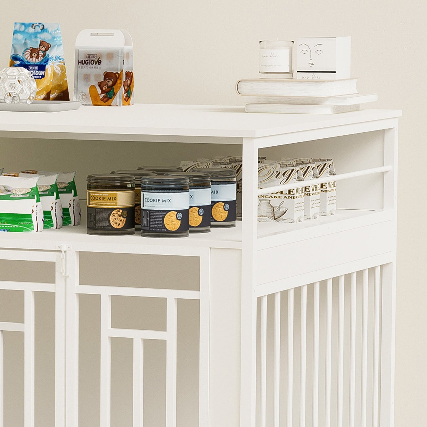 White Wooden Dog Crate Furniture | 43" End Table Kennel with Drawers