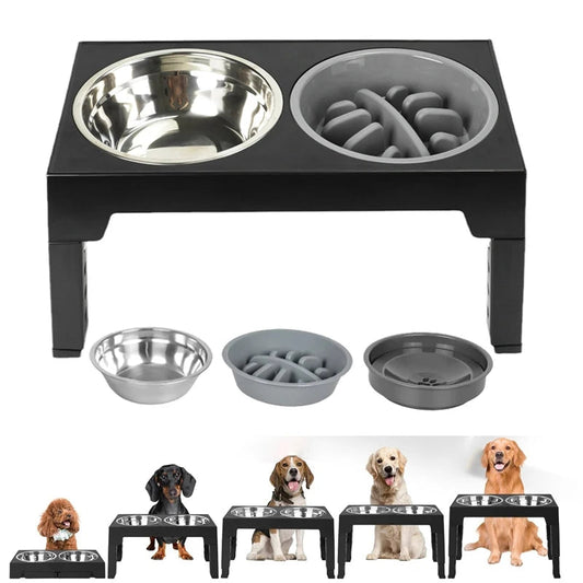 Adjustable Elevated Dog Feeder With Slow Bowl | Large Dogs