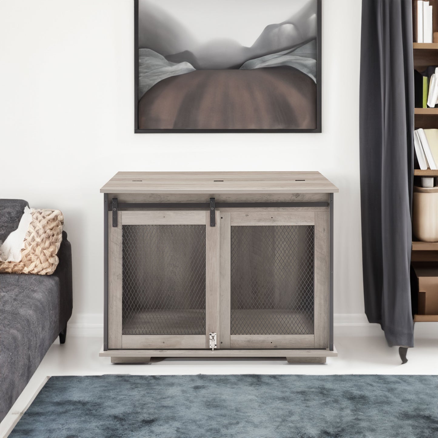 Furniture Style Dog Crate End Table | Double Door Indoor Kennel with Wheels