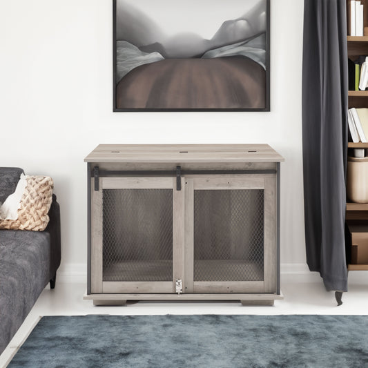 Furniture Style Dog Crate End Table | Double Door Indoor Kennel with Wheels