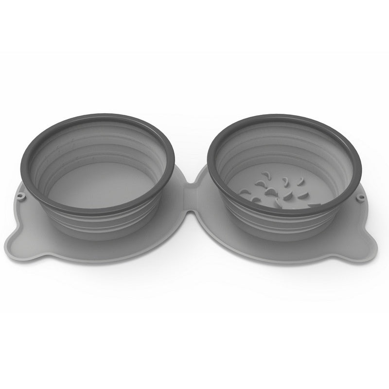 Foldable Silicone Double Dog Bowl | Travel Pet Feeder Set