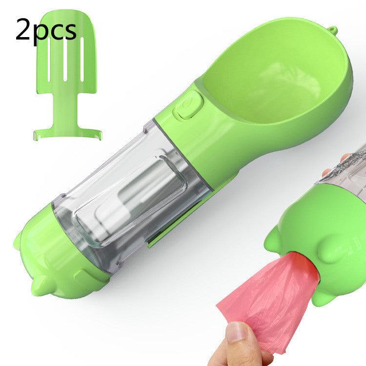 Portable Dog Water Bottle With Poop Bag Holder | 3-In-1