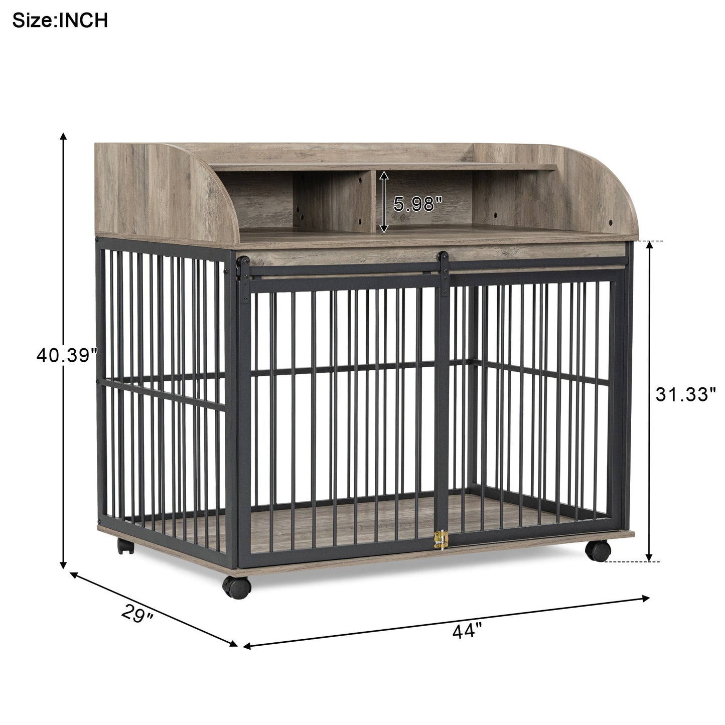 44" Heavy Duty Dog Crate Furniture with Wheels | Double Storage Pet Kennel (Gray)