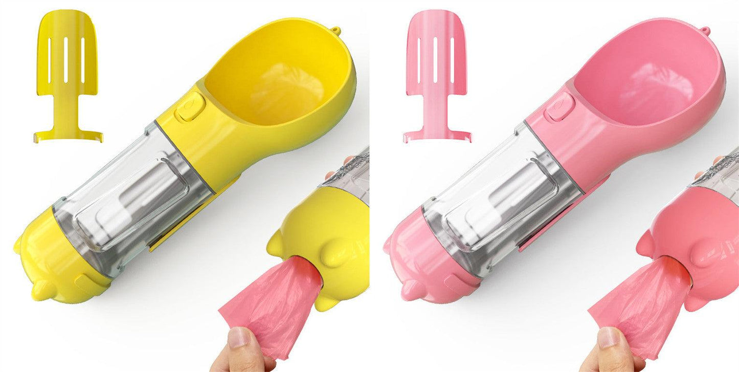 Portable Dog Water Bottle With Poop Bag Holder | 3-In-1