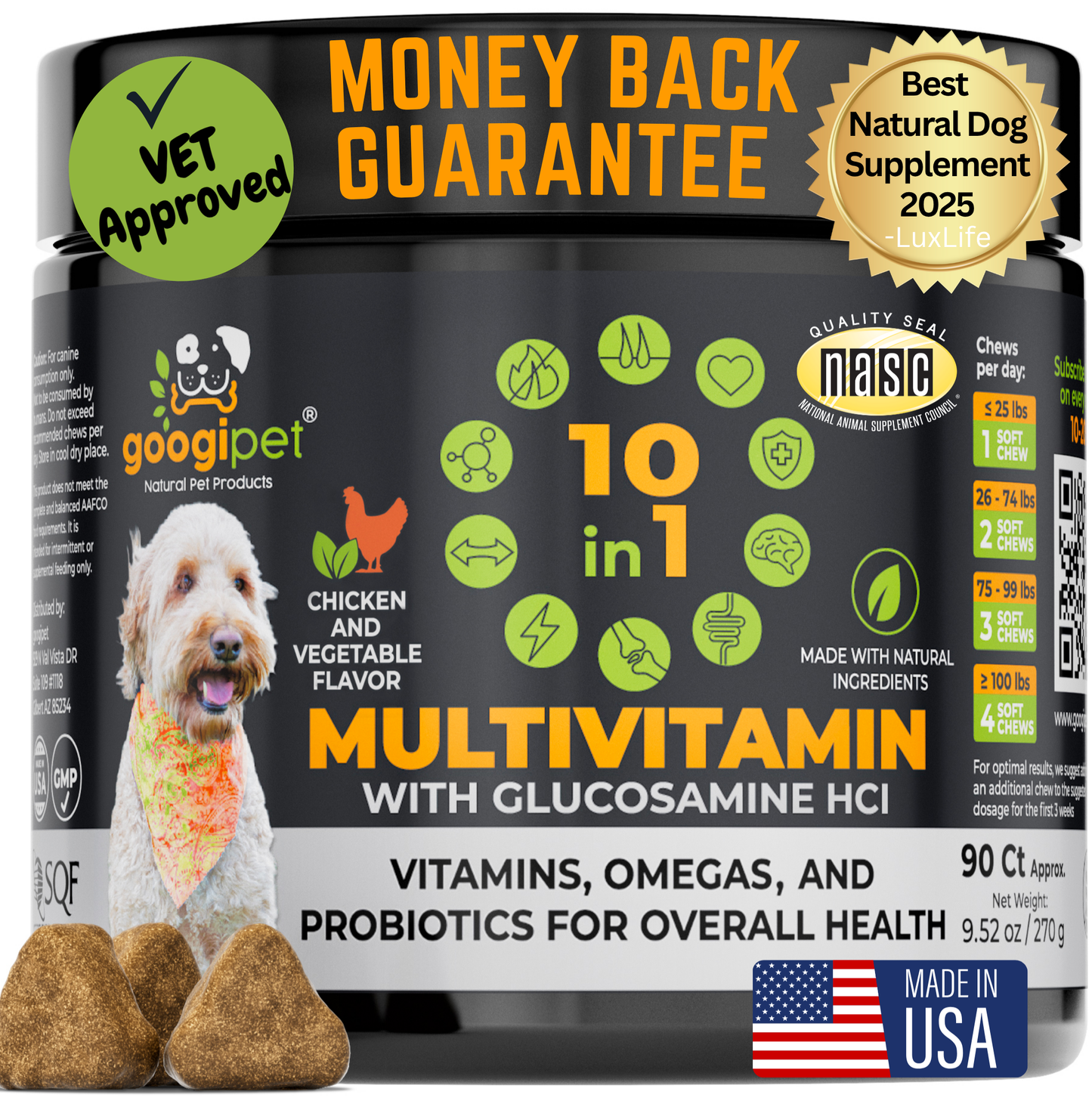 10-in-1 Dog Multivitamin Chews with Probiotics: Chicken Flavor | 90 Count