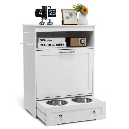 Elevated Pet Feeder Station With Storage Cabinet | 2 Dog Bowls in Furniture