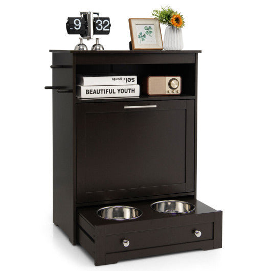 Dog Food Storage Cabinet With Elevated Bowls | Pet Furniture with 2 Dog Bowls (Coffee)