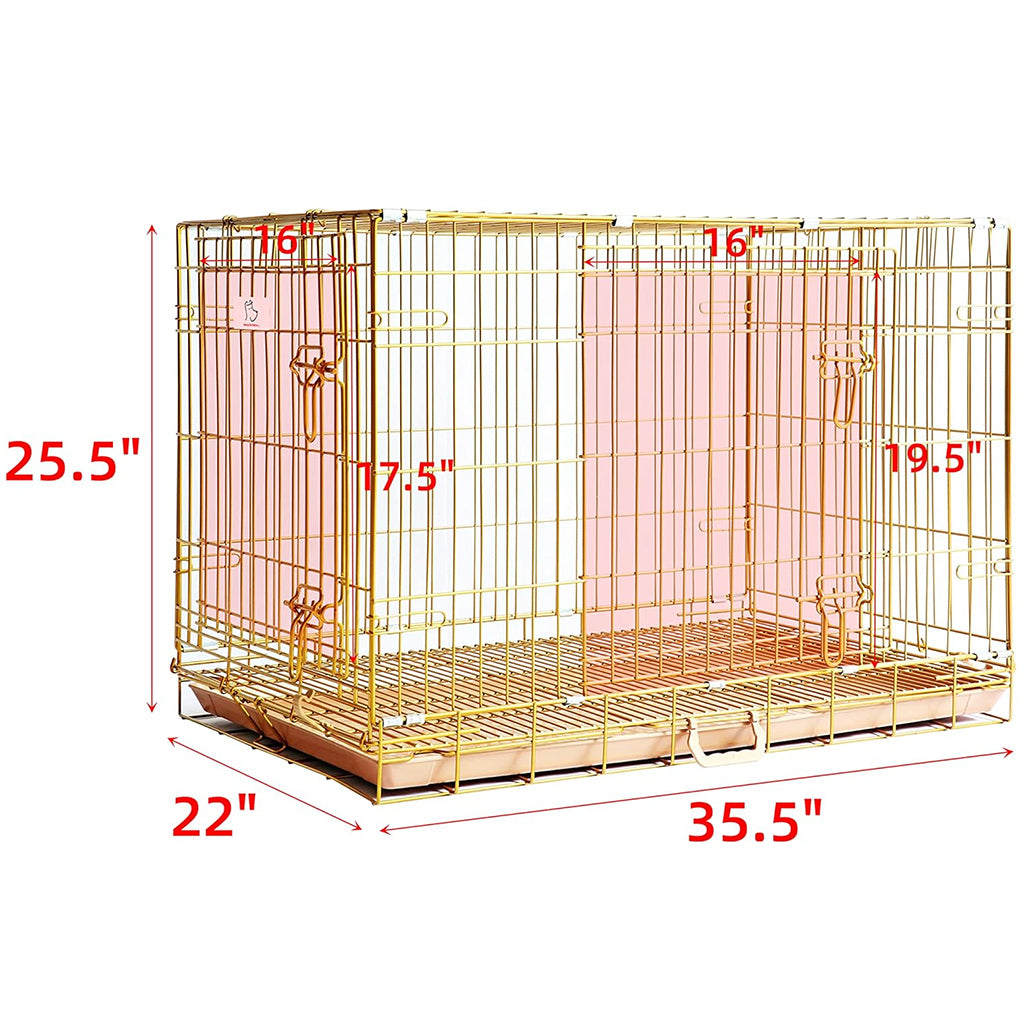 Gold Dog Crate | 24-42" Collapsible Copper Pet Kennel with Leak-Proof Tray