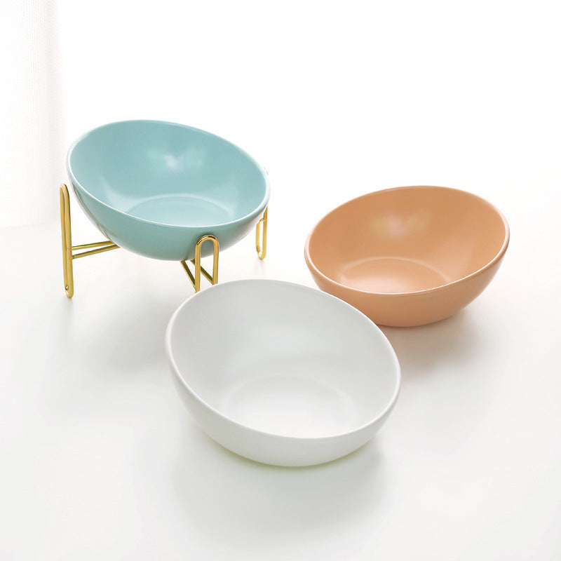 Luxury Raised Ceramic Dog Bowl For Small Dogs With Gold Stand