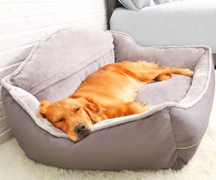Dog Sofa Bed | High Back Plush Pet Bed | Washable (Grey)