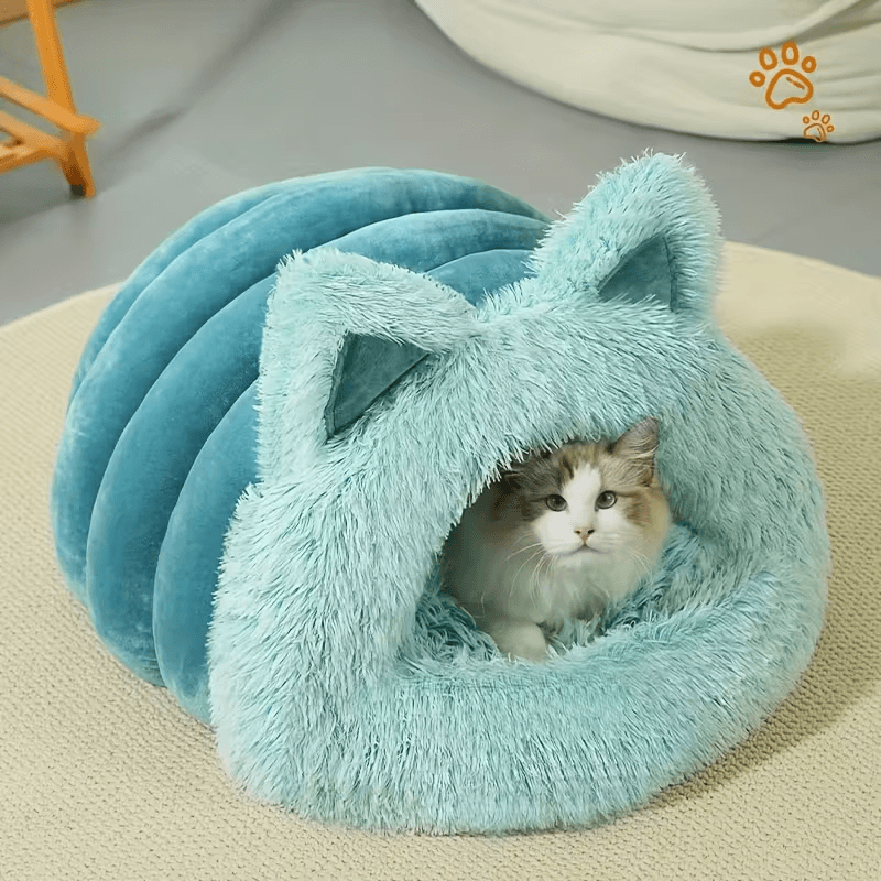 Winter Warm Cat Cave, Windproof Plush Pet Igloo | Thermal Insulation