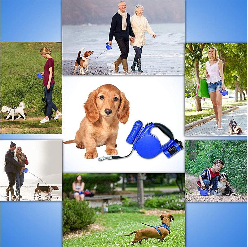 LED Retractable Dog Leash 4.5m with Waste Bag Dispenser, Up to 20kg