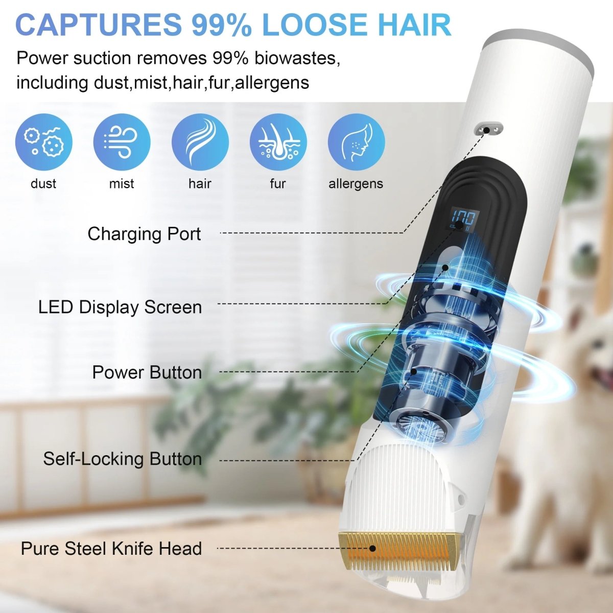 Dog Grooming Kit & Vacuum | Pet Grooming Vacuum with 14KPa Suction