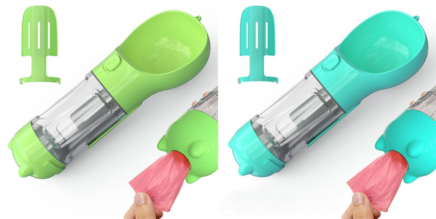 Portable Dog Water Bottle With Poop Bag Holder | 3-In-1
