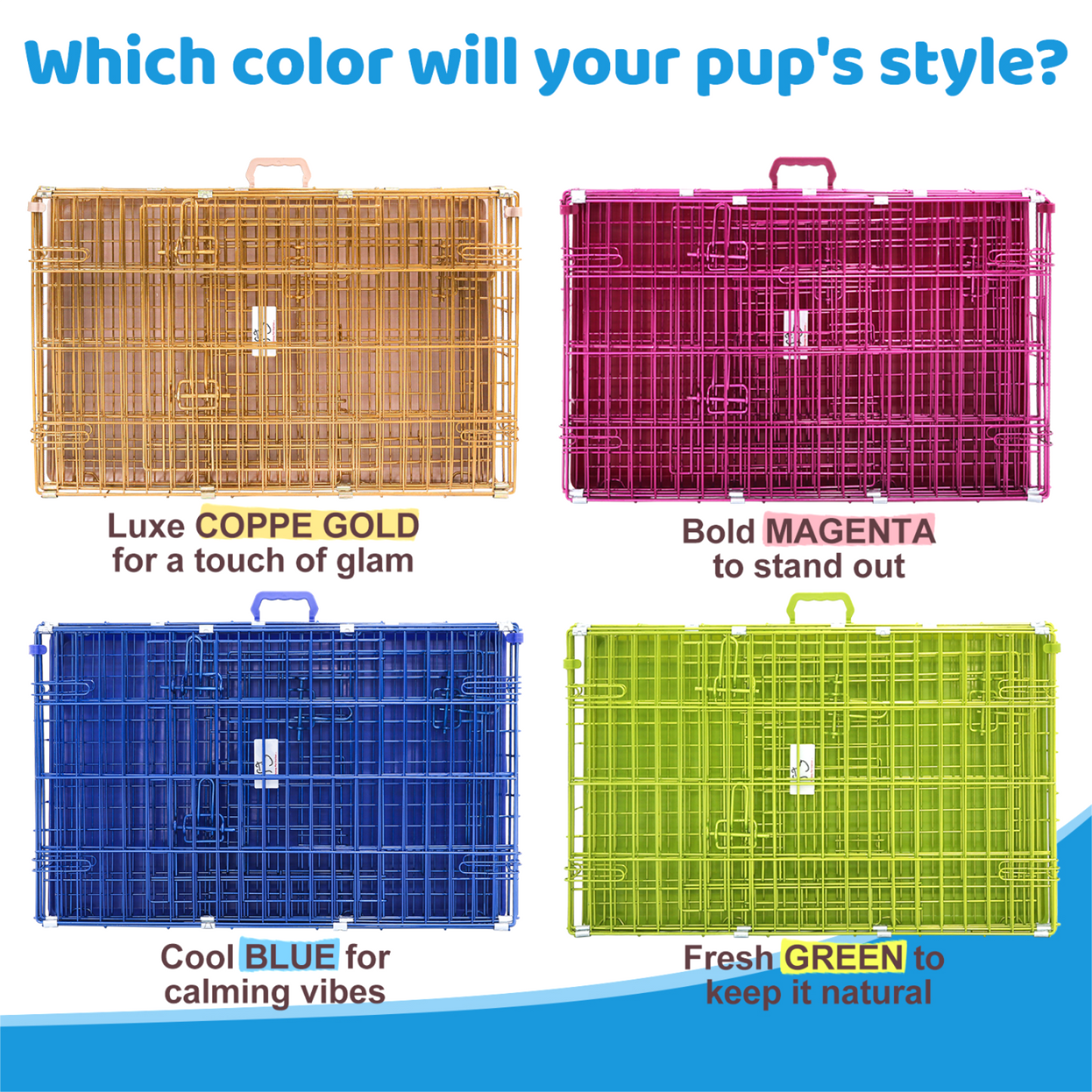 30" Collapsible Blue Dog Crate | Double Door Wire Kennel