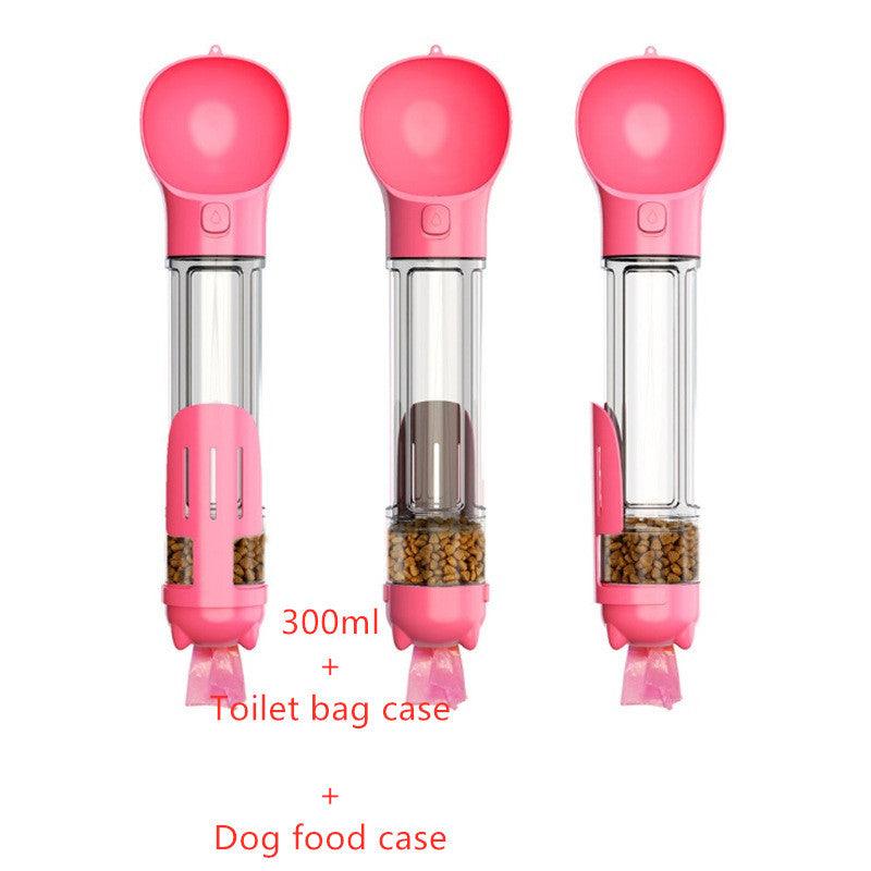 Portable Dog Water Bottle With Poop Bag Holder | 3-In-1