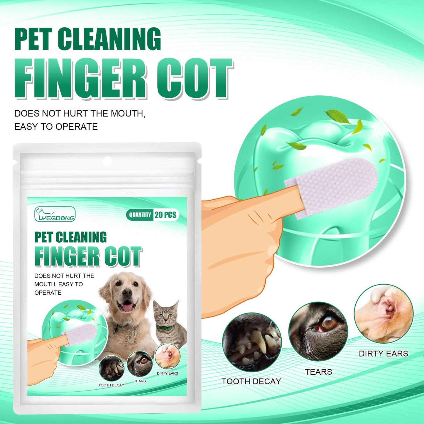Pet Tooth Cleaning Finger Set – Disposable Oral & Ear Care Wipes for Dogs and Cats