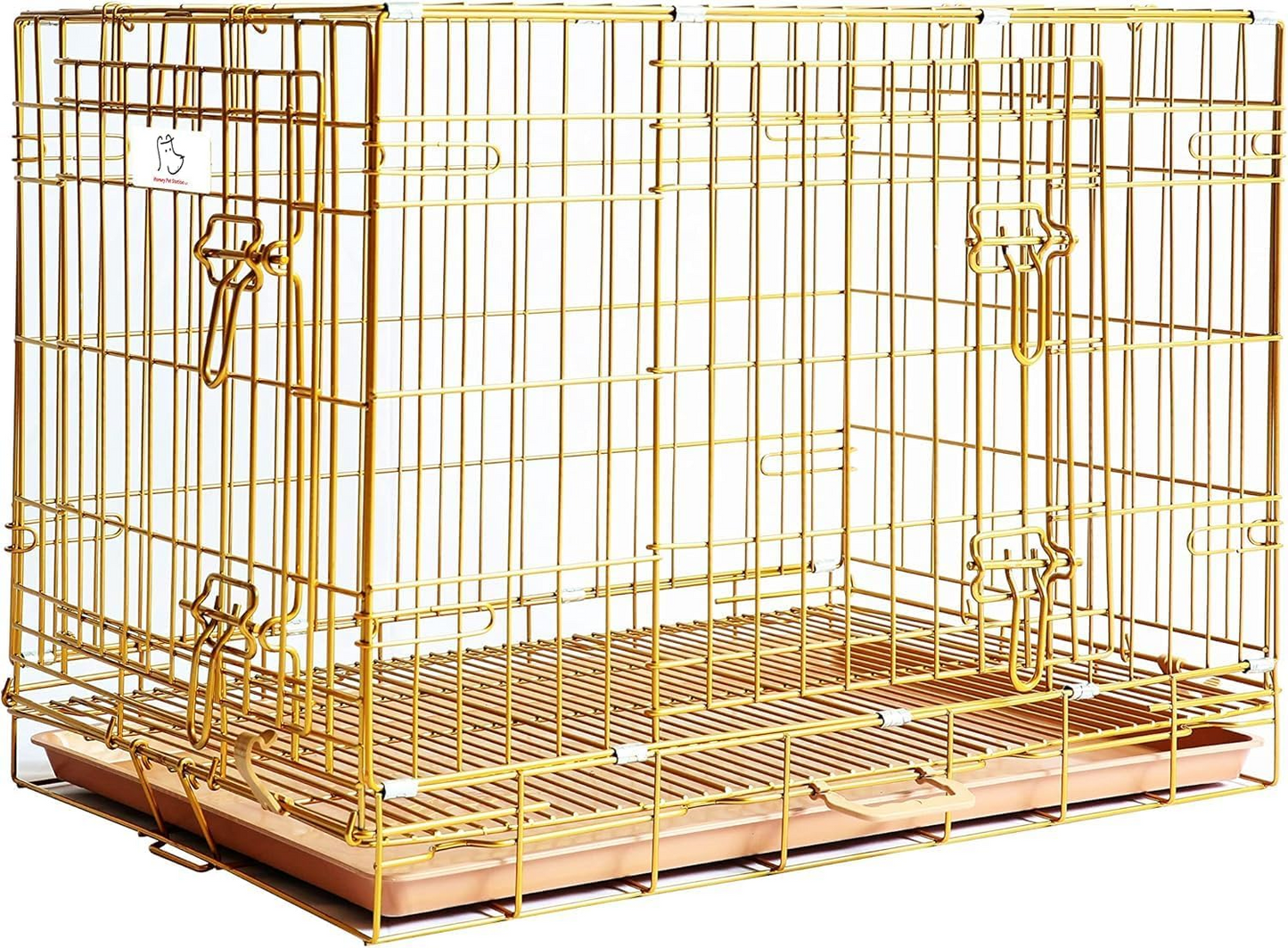 Gold Dog Crate | 24-42" Collapsible Copper Pet Kennel with Leak-Proof Tray