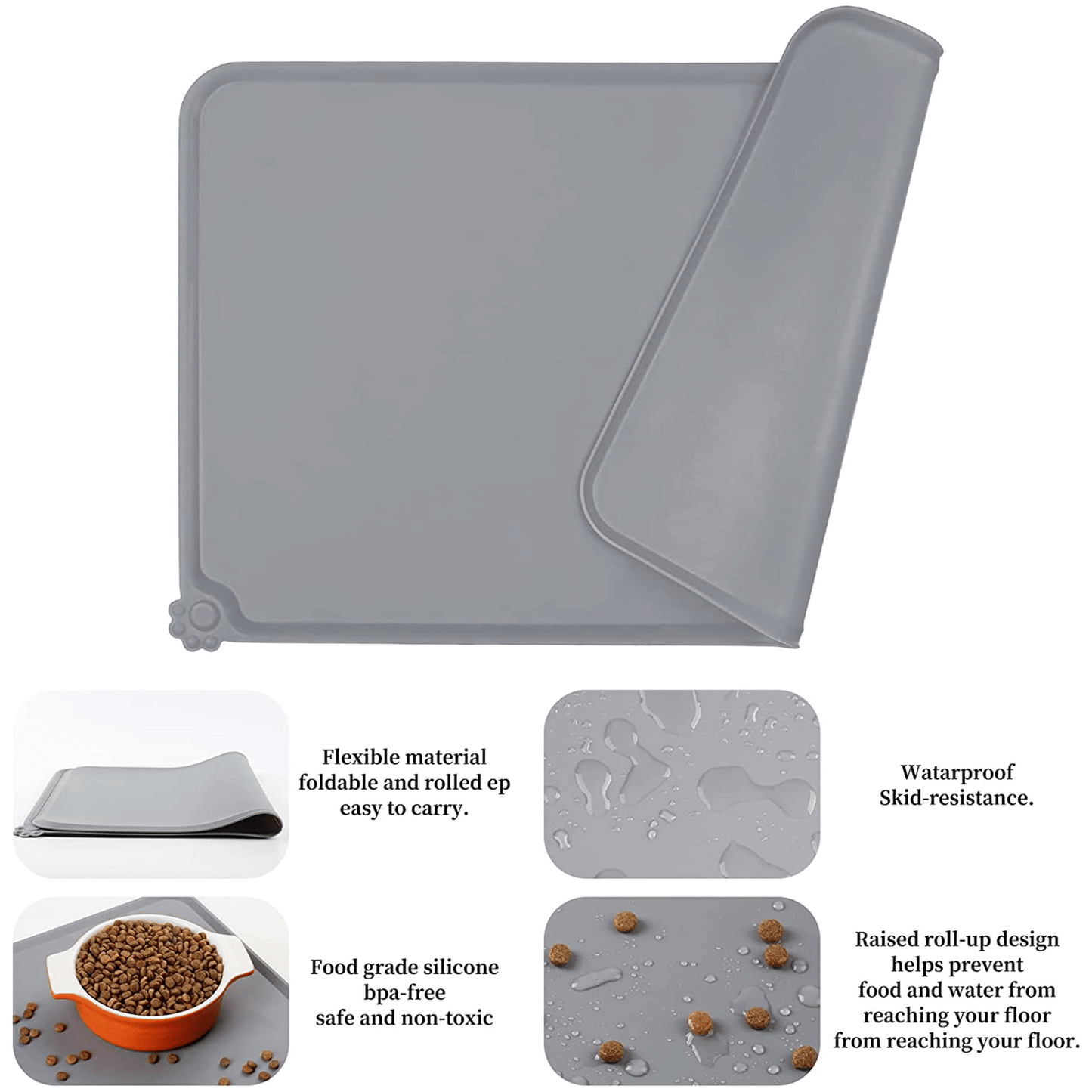 Waterproof Silicone Dog Bowl Mat With Raised Edges