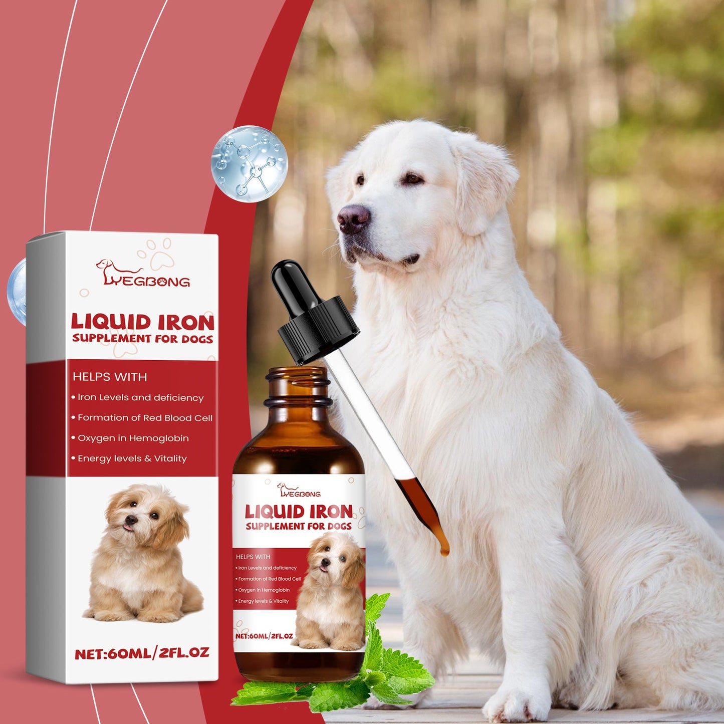 Iron Supplement Syrup for Dogs: Red Blood Cell Support with Peppermint Extract | 1-3 Daily