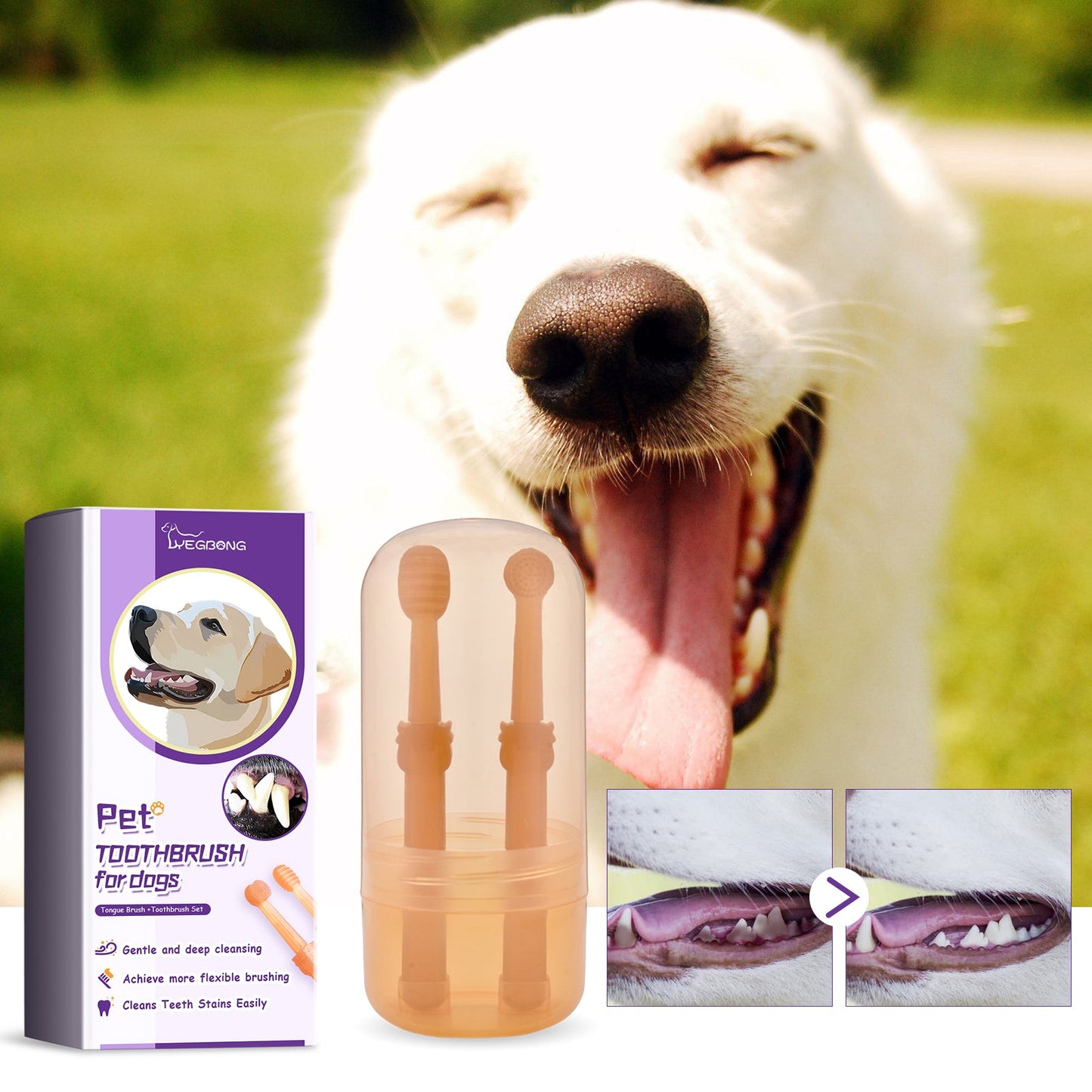 Silicone Pet Toothbrush & Tongue Cleaner Set – Soft Dental Care for Dogs & Cats