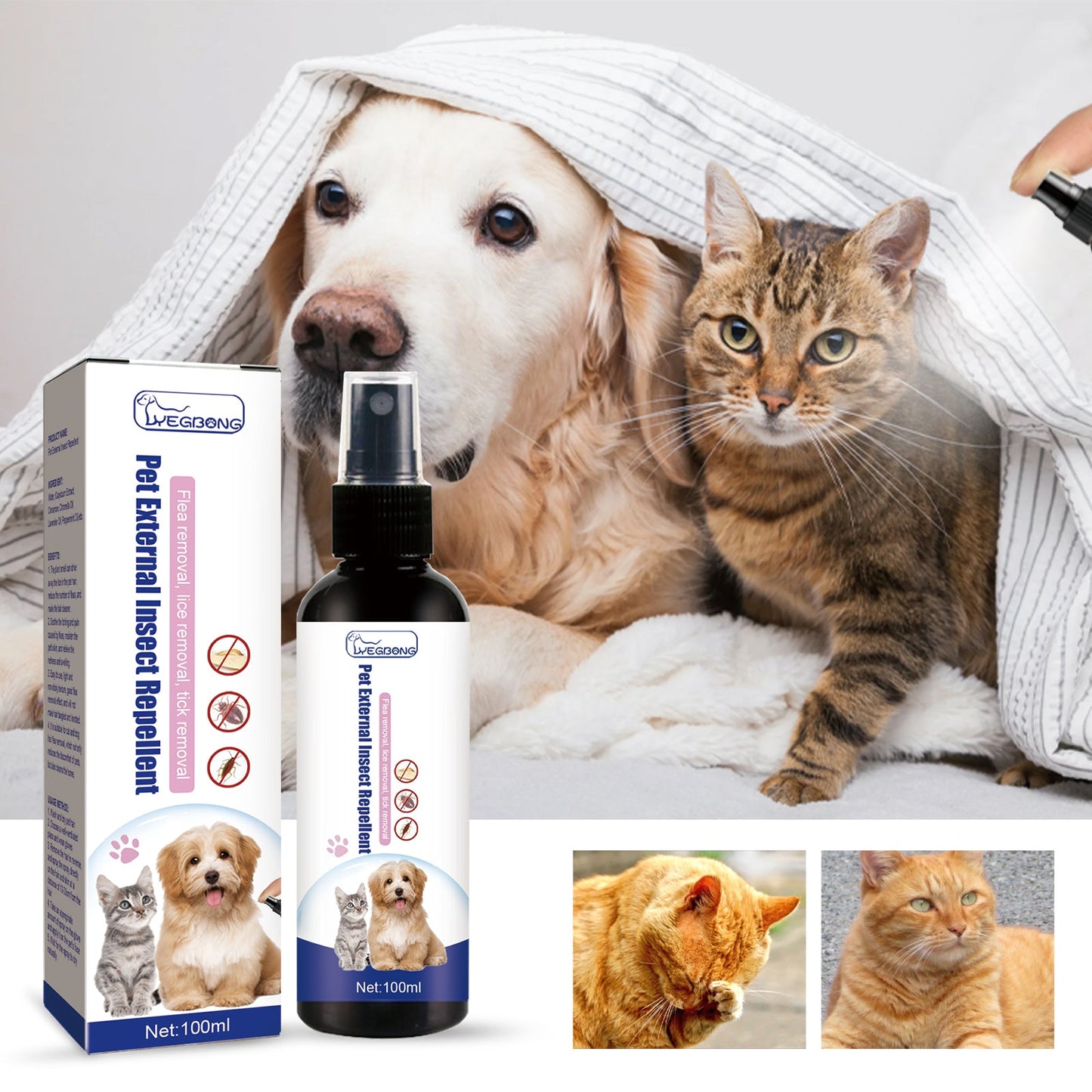 Natural Pet Flea and Tick Spray for Cats and Dogs | Lice and Mite Anti-Itch Treatment