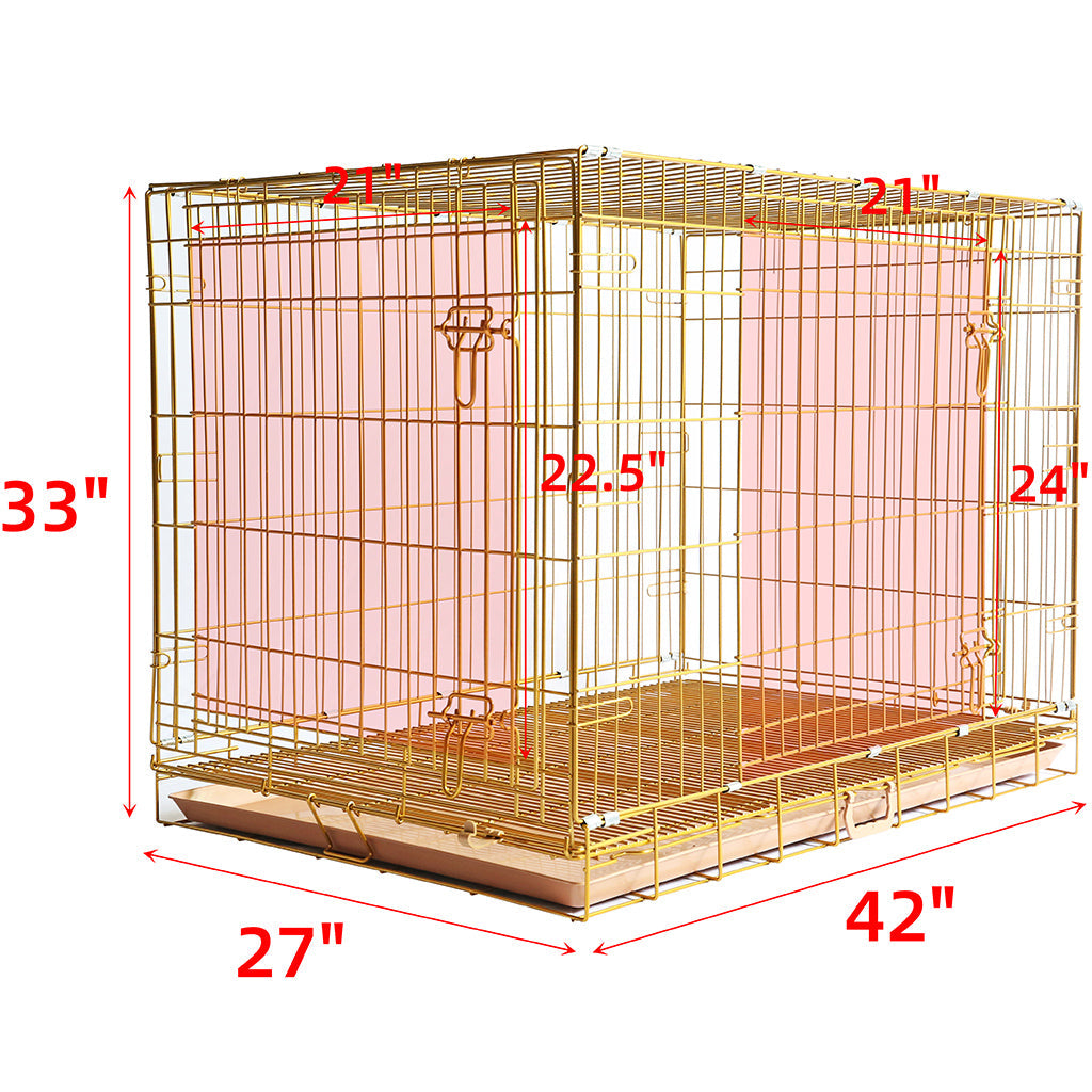 Gold Dog Crate | 24-42" Collapsible Copper Pet Kennel with Leak-Proof Tray