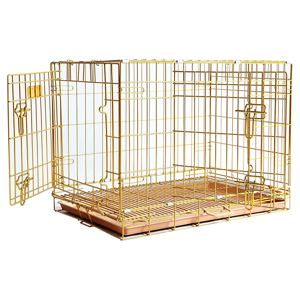 Gold Dog Crate | 24-42" Collapsible Copper Pet Kennel with Leak-Proof Tray
