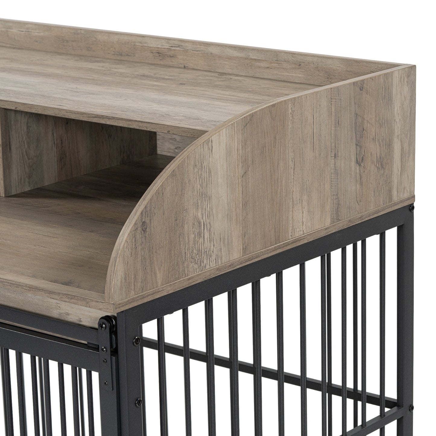 44" Heavy Duty Dog Crate Furniture with Wheels | Double Storage Pet Kennel (Gray)