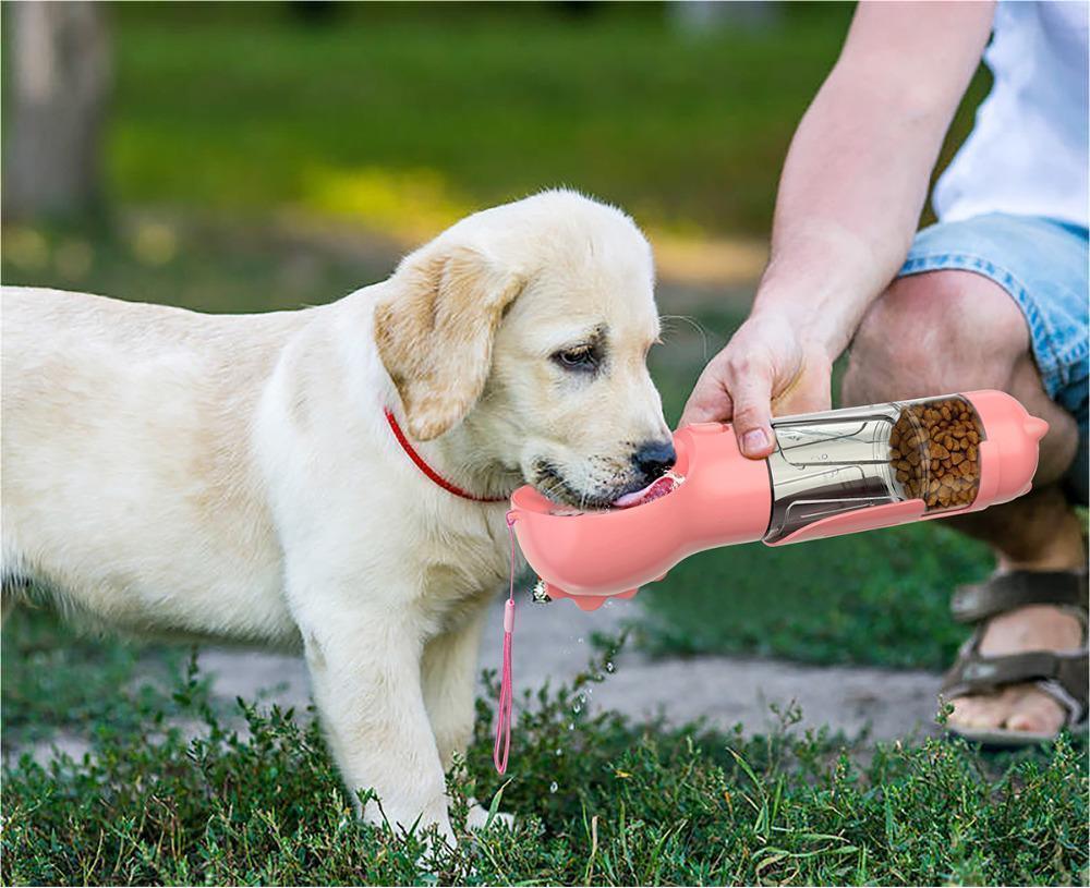 Portable Dog Water Bottle With Poop Bag Holder | 3-In-1