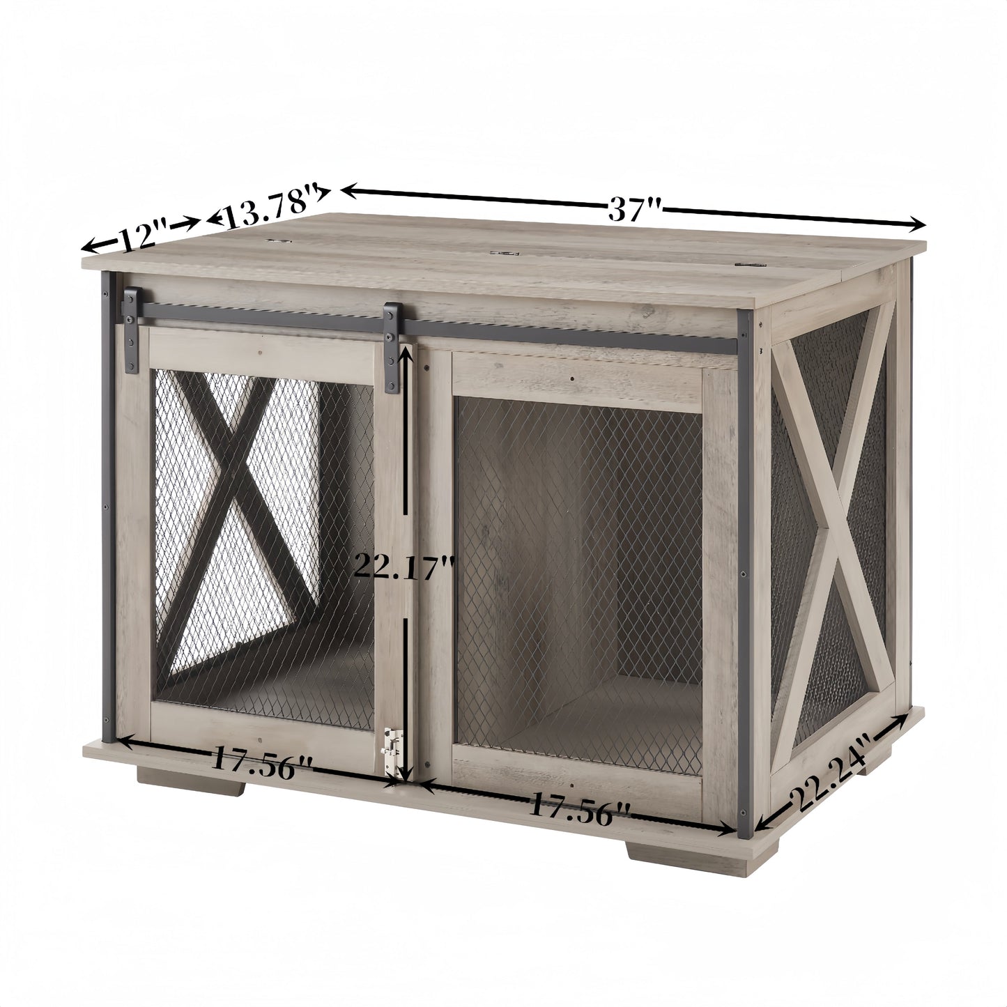 Farmhouse Dog Cage Crate Furniture | Sliding Barn Door Kennel